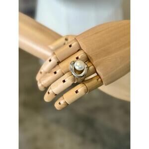 925 Sterling Silver Cultured Pearl Swirl Wrap Ring Size 8 Artisan Style